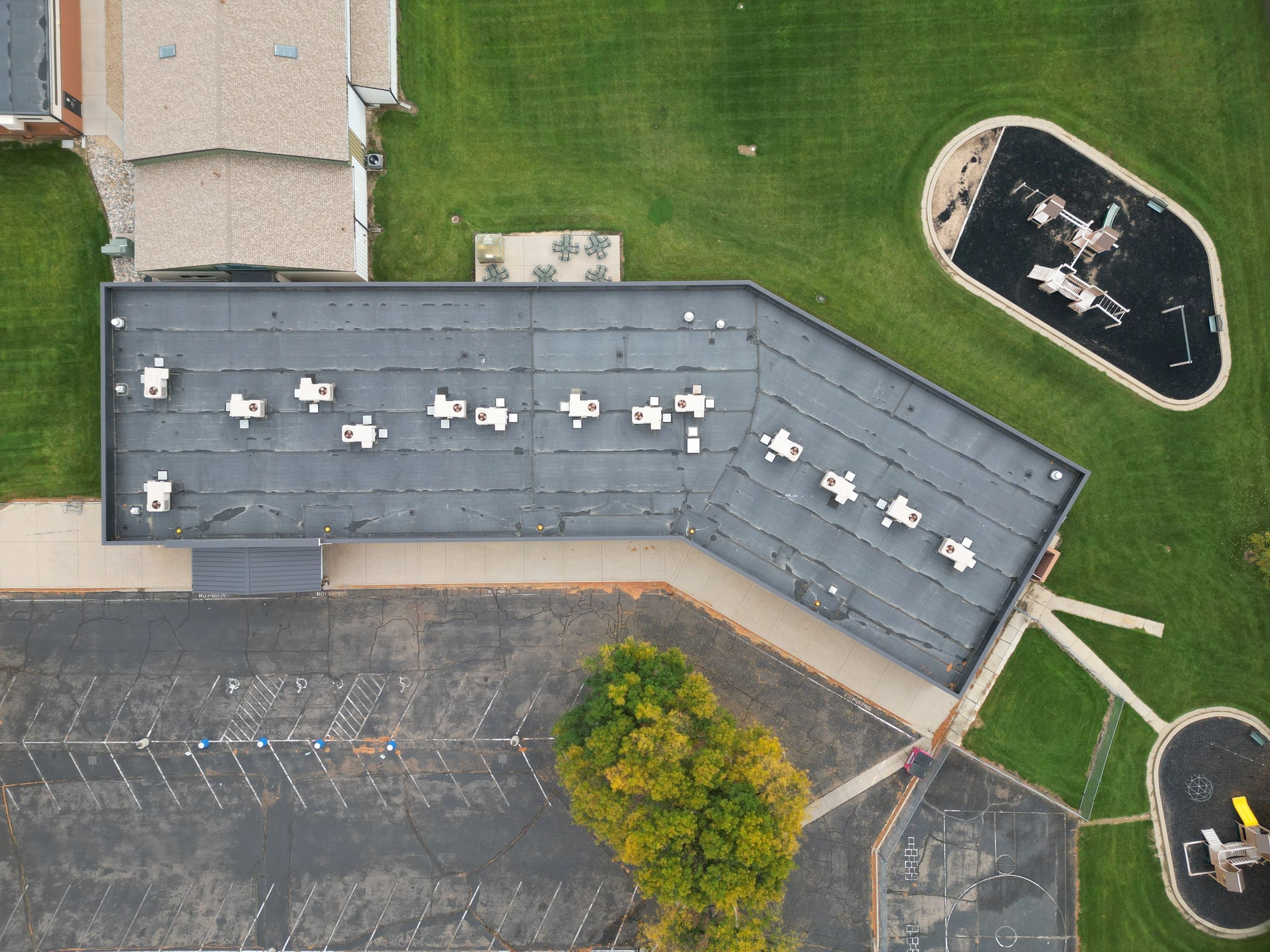 Aerial drone photo of roofing project